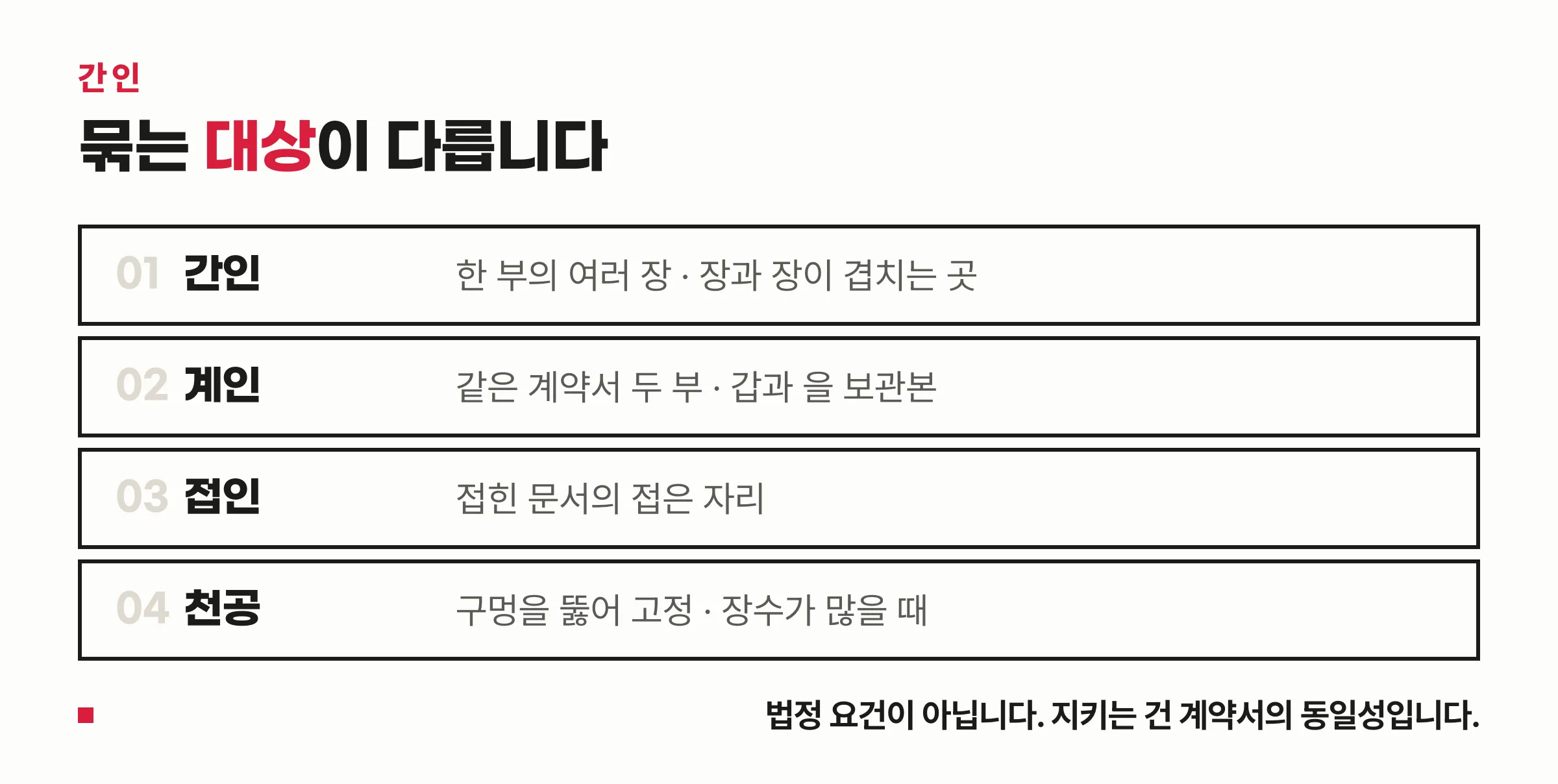 간인·계인·접인·천공 — 목적과 찍는 자리