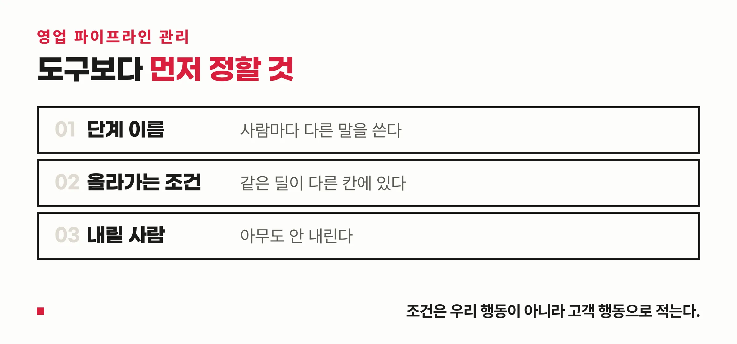 영업 파이프라인 관리에서 도구보다 먼저 정할 세 가지